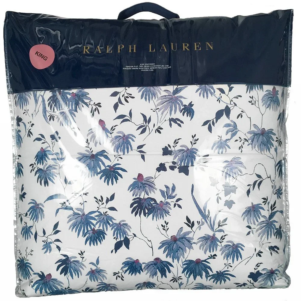 NEW $430 Ralph Lauren Adelaide Comforter!  King  White With Blue Floral Pattern